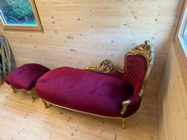Récamiere Rot / Liege mit Hocker, Barock Stil