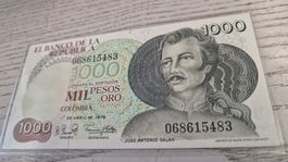 1000 Pesos Oro Kolumbien 1979 Banknote 