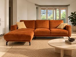 Ecksofa Samt rostorange mit Récamière, 3-Sitzer