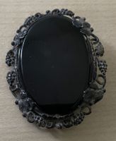 Brosche schwarzer Onyx Silberfassung Silber Sammler Schmuck