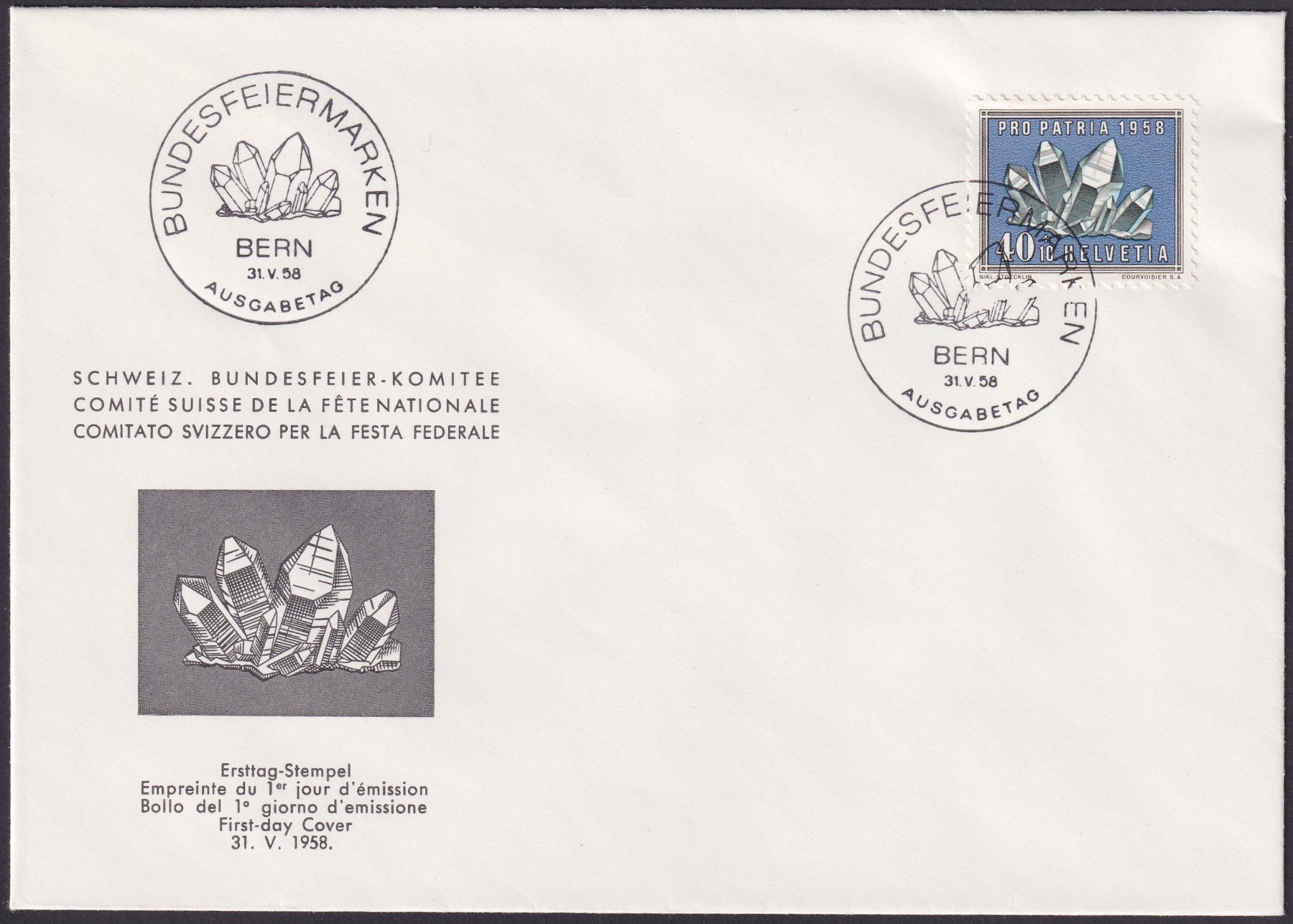 Tutti i francobolli: PP 1958 Komitee FDC, B86-B90 , Mineralien – Usato da Ebikon venduto da SilvioFreund 3