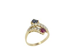 Saphir Rubin Brillant Ring 18K Gelbgold *S4123