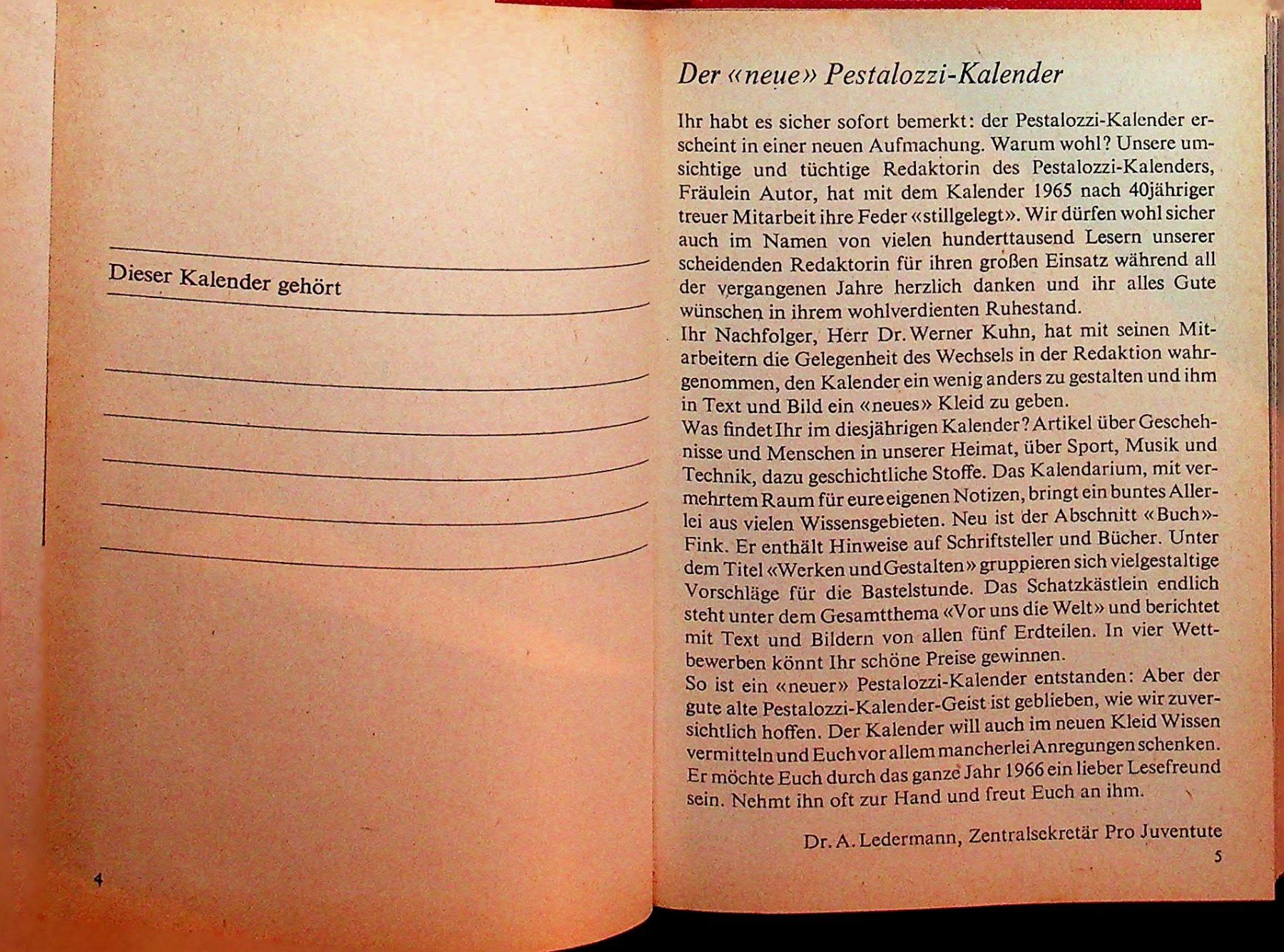 Calendari: Pestalozzi Kalender 1966 – Usato da Reitnau venduto da Zaomir 2