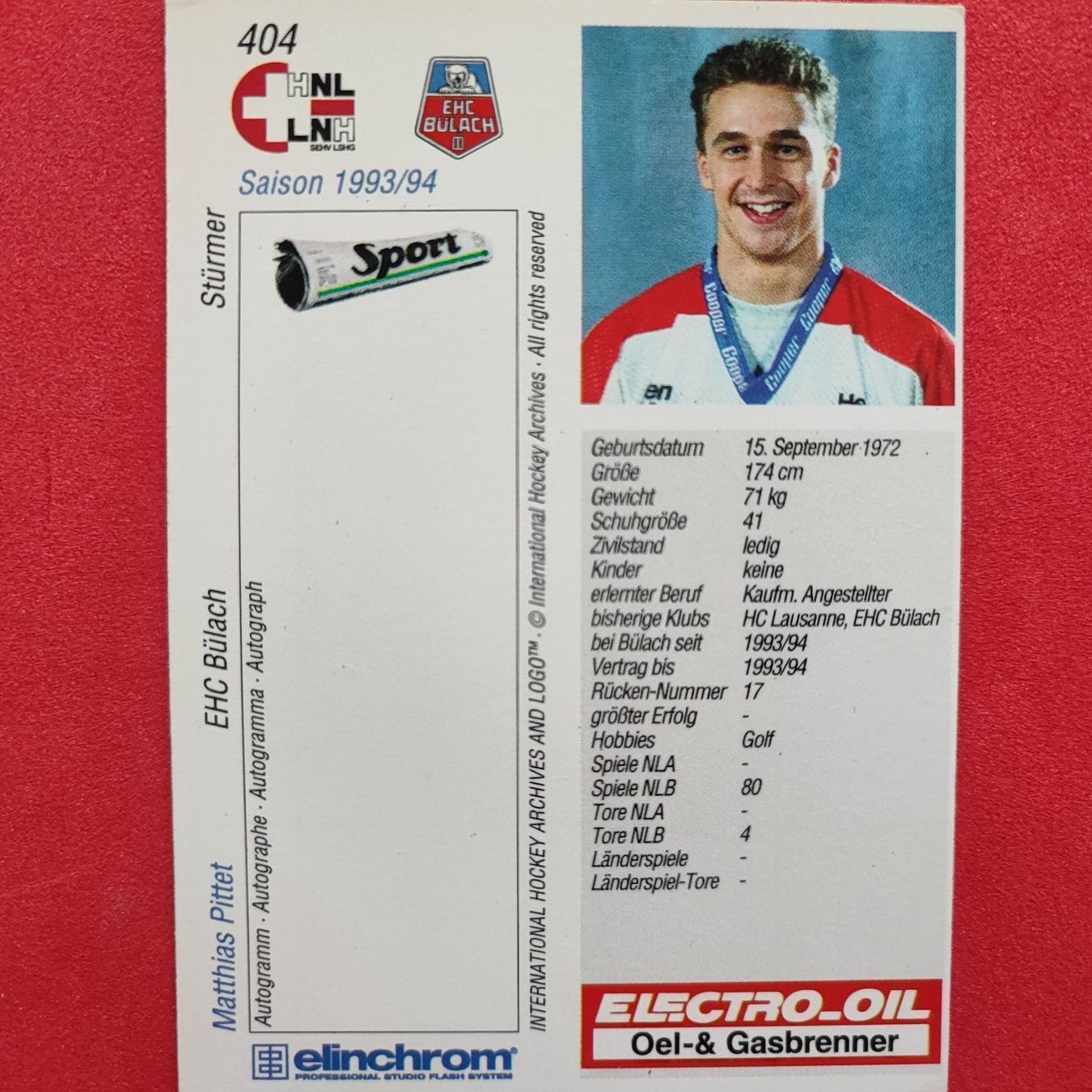 Cartes à collectionner: Matthias Pittet - EHC BÜLACH - 1993/94 – D'occasion à Dübendorf par kb86_MOVIE 1