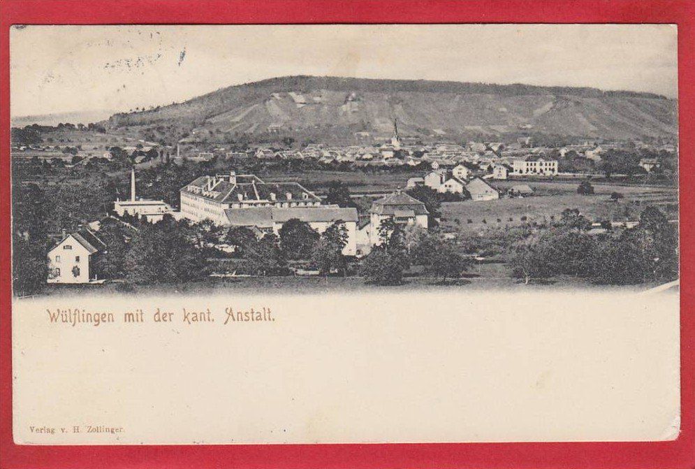 Cartoline postali: WÜLFLINGEN MIT DER KANT. ANSTALT, 1914 – Usato da Grüningen venduto da Kartenlaube