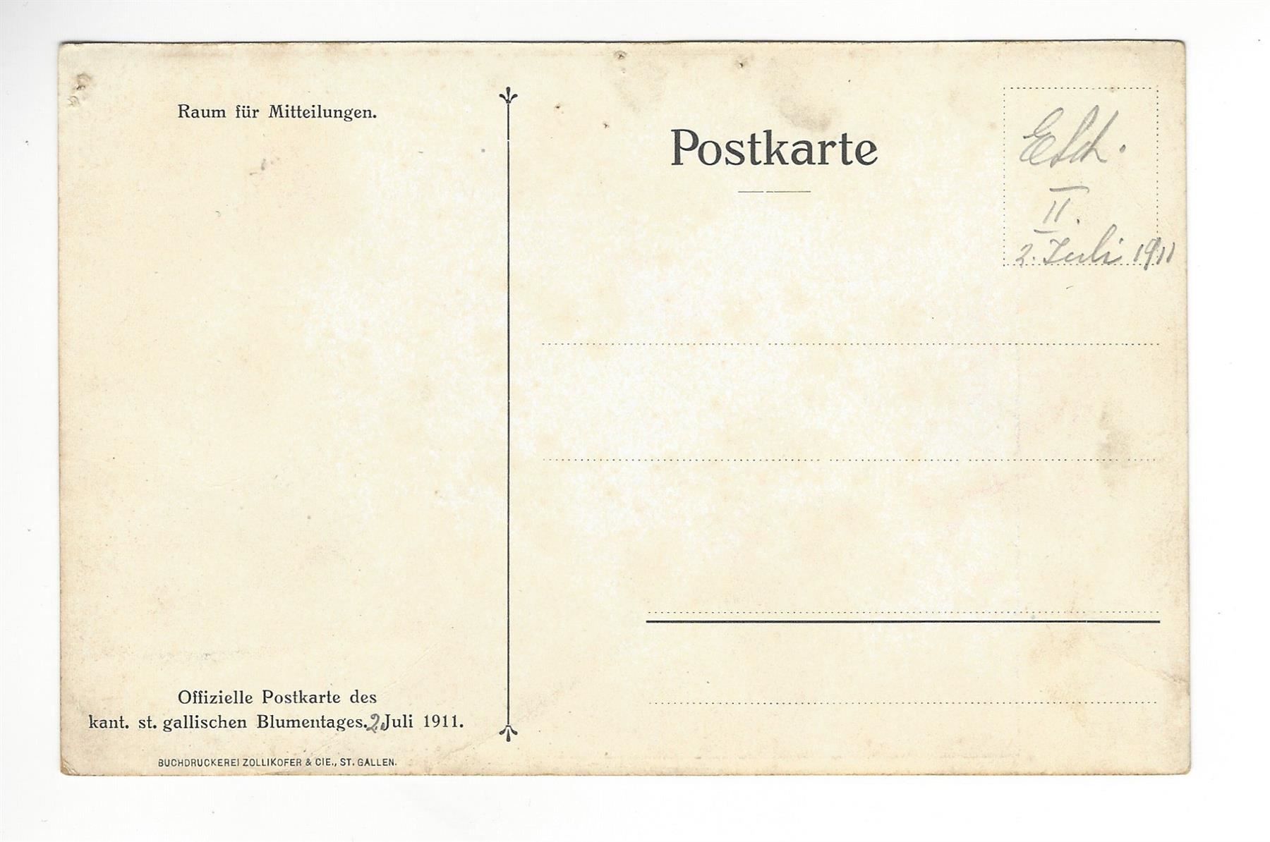 Cartoline postali: AK Blumentag Juli 1911 St.Gallen – Usato da Frauenfeld venduto da Astra13 1