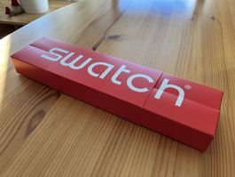 Leere Swatch Verpackung für eine Armbanduhr