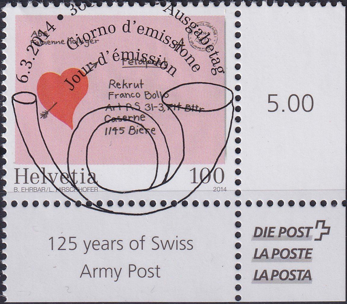 Tous les timbres: 2014, Nr.1495 "Feldpost" mit Ersttags-Voll-Stempel +ECKTABS – D'occasion à Sursee par Luzernerraute