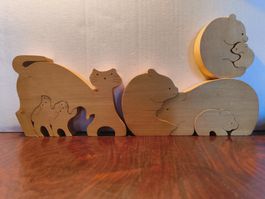 8 Stk Naef Teile Bären Katzen Familie Holz Swiss Made 
