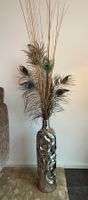 KARE Design Bodenvase Vase Silber mit Pfauenfedern Deko