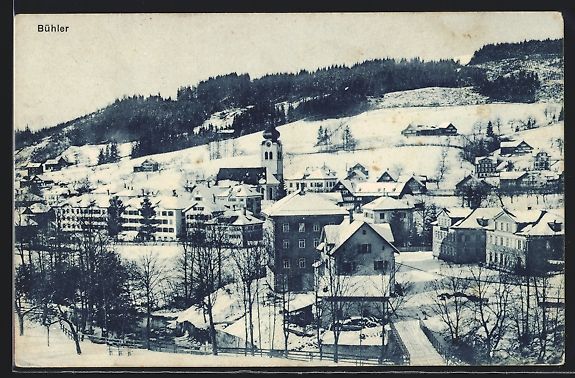 Cartoline postali: Bühler, Ortsansicht mit Kirche aus der  – Usato da Berlin venduto da bartko-reher