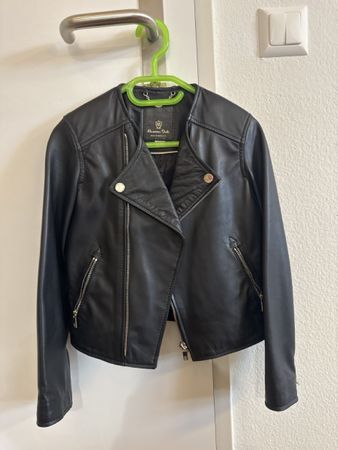 Veste en cuir noir Massimo Dutti, taille 38, parfait état!