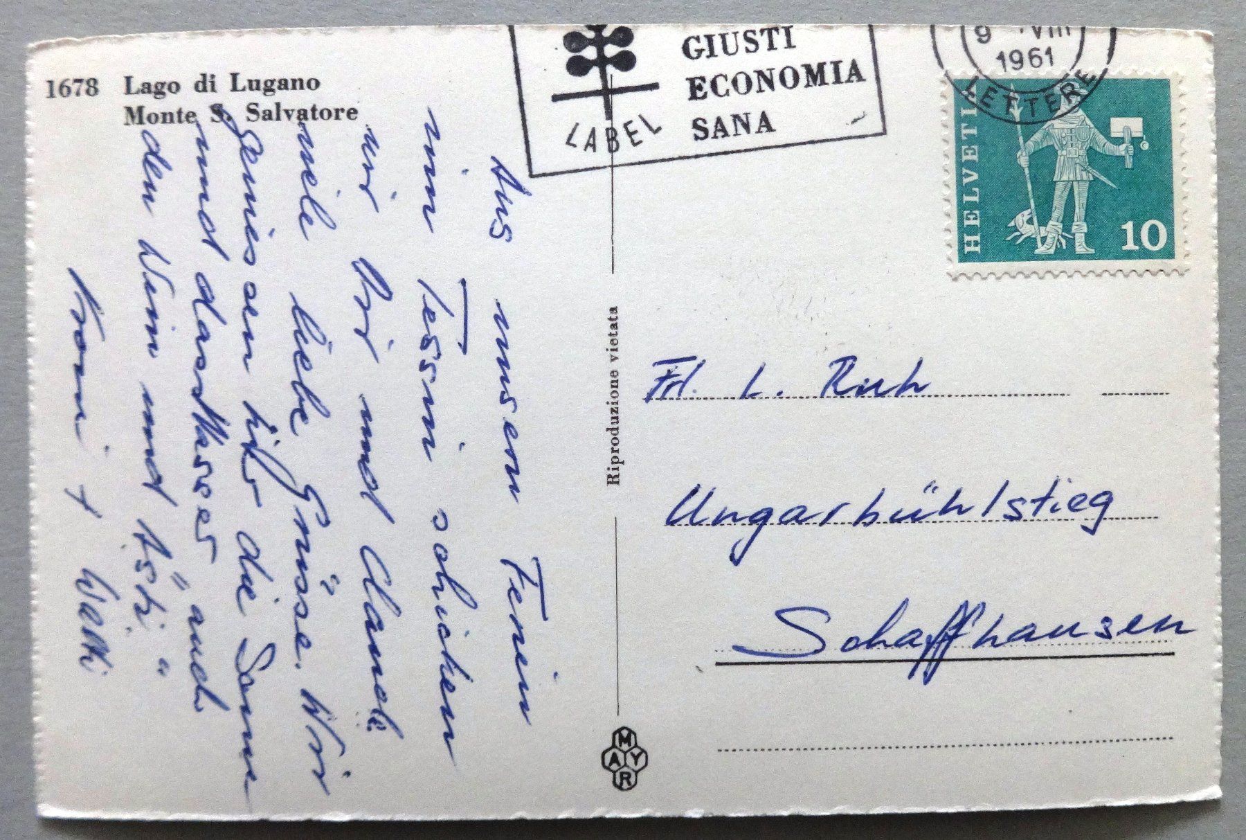 Cartoline postali: Lago di Lugano, Monte S. Salvatore – Usato da Fétigny venduto da Billy2miny 1
