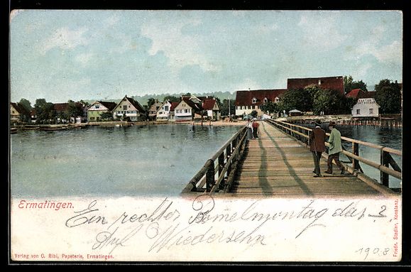 Cartoline postali: AK Ermatingen, Ansicht mit Seebrücke – Usato da Berlin venduto da bartko-reher