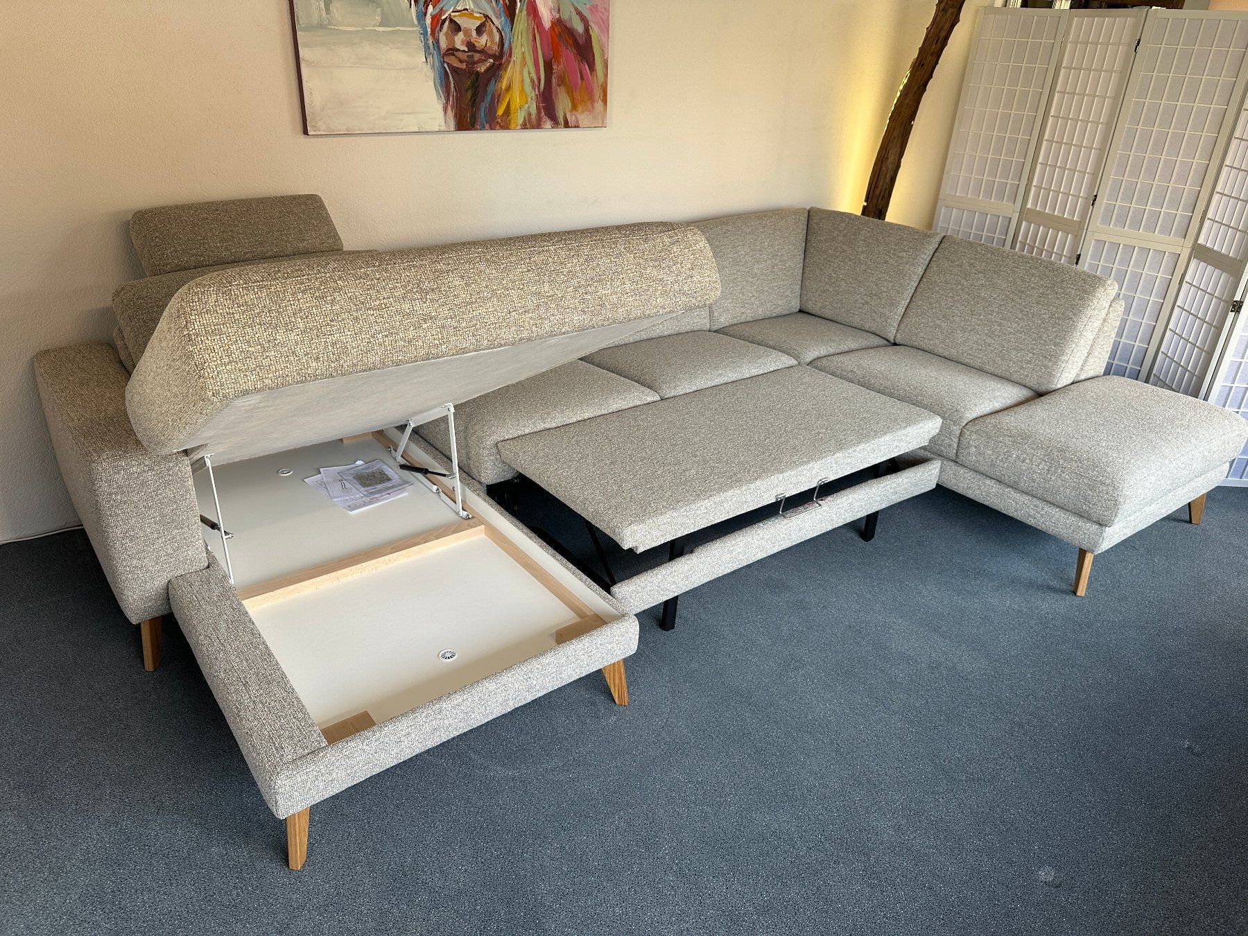 Sofas: Sofa MAX Stoff beige 341 x 221 cm inkl. Bettsofa – Neu (gemäss Beschreibung) aus Unterentfelden von moebelrufli