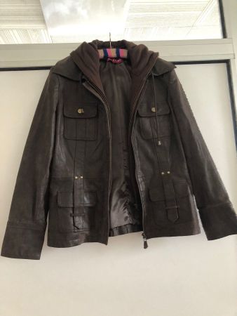 Lederjacke sportlich mit Stoff-Kapuze !