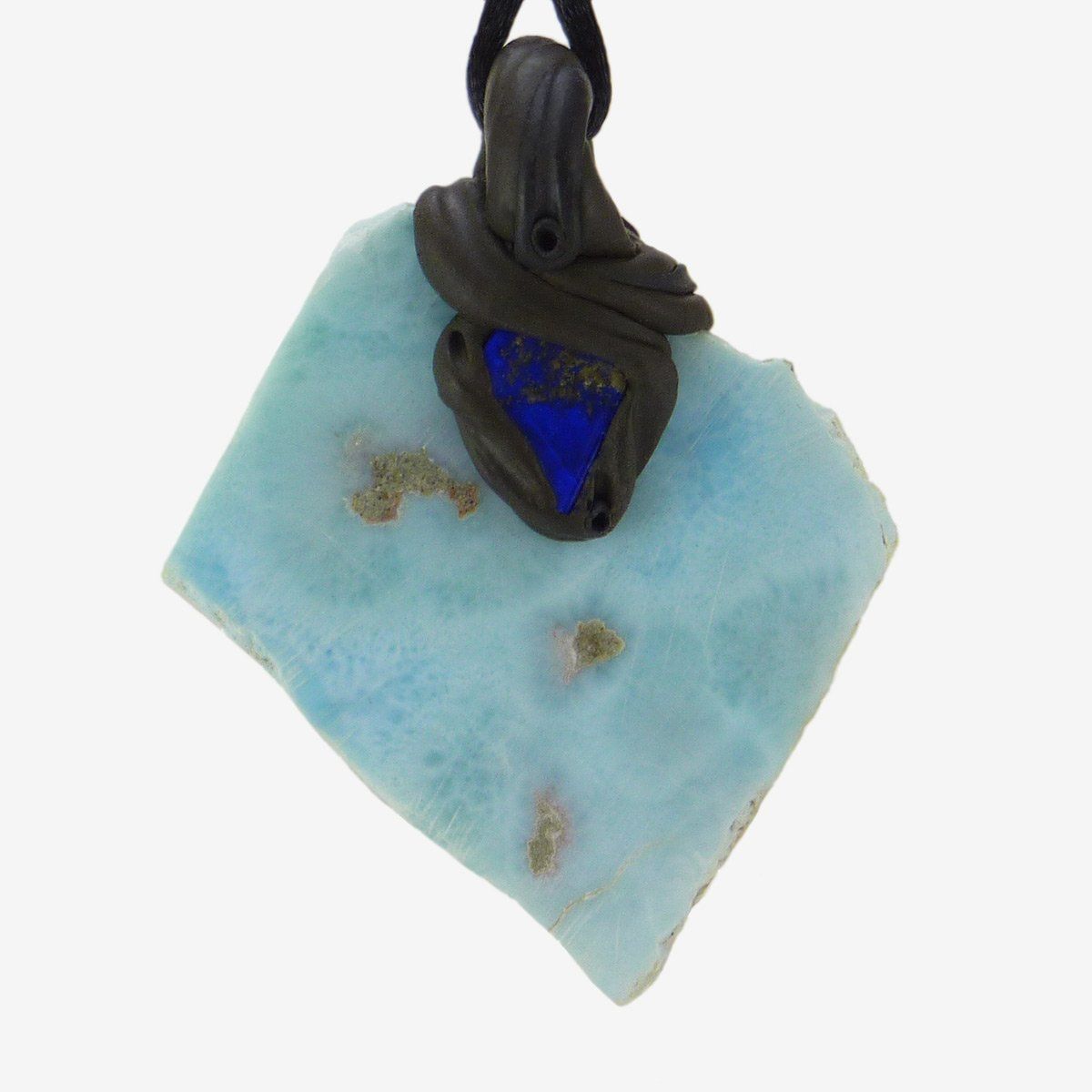 Pietre preziose: Larimar Steinanhänger mit eingefasstem Lapislazuli – Nuovo e nell'imballaggio originale da Meilen venduto da Kaleidoskopia