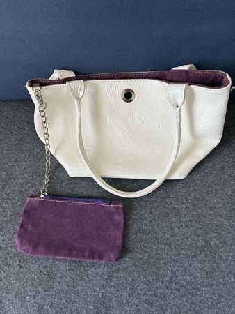 Leder Wende Handtasche Lila/Weiss mit Portemonnaie!!!