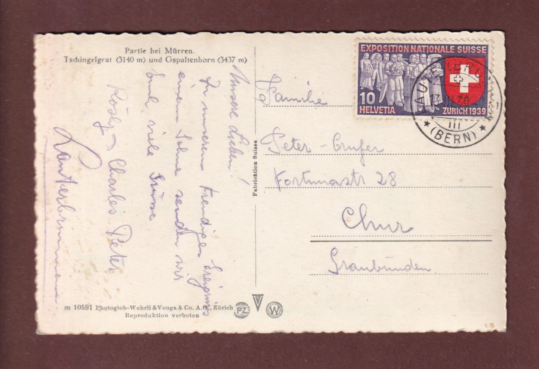 Cartoline postali: Partie bei MÜRREN - 1939 – Usato da Pully venduto da nicecards-shop 1
