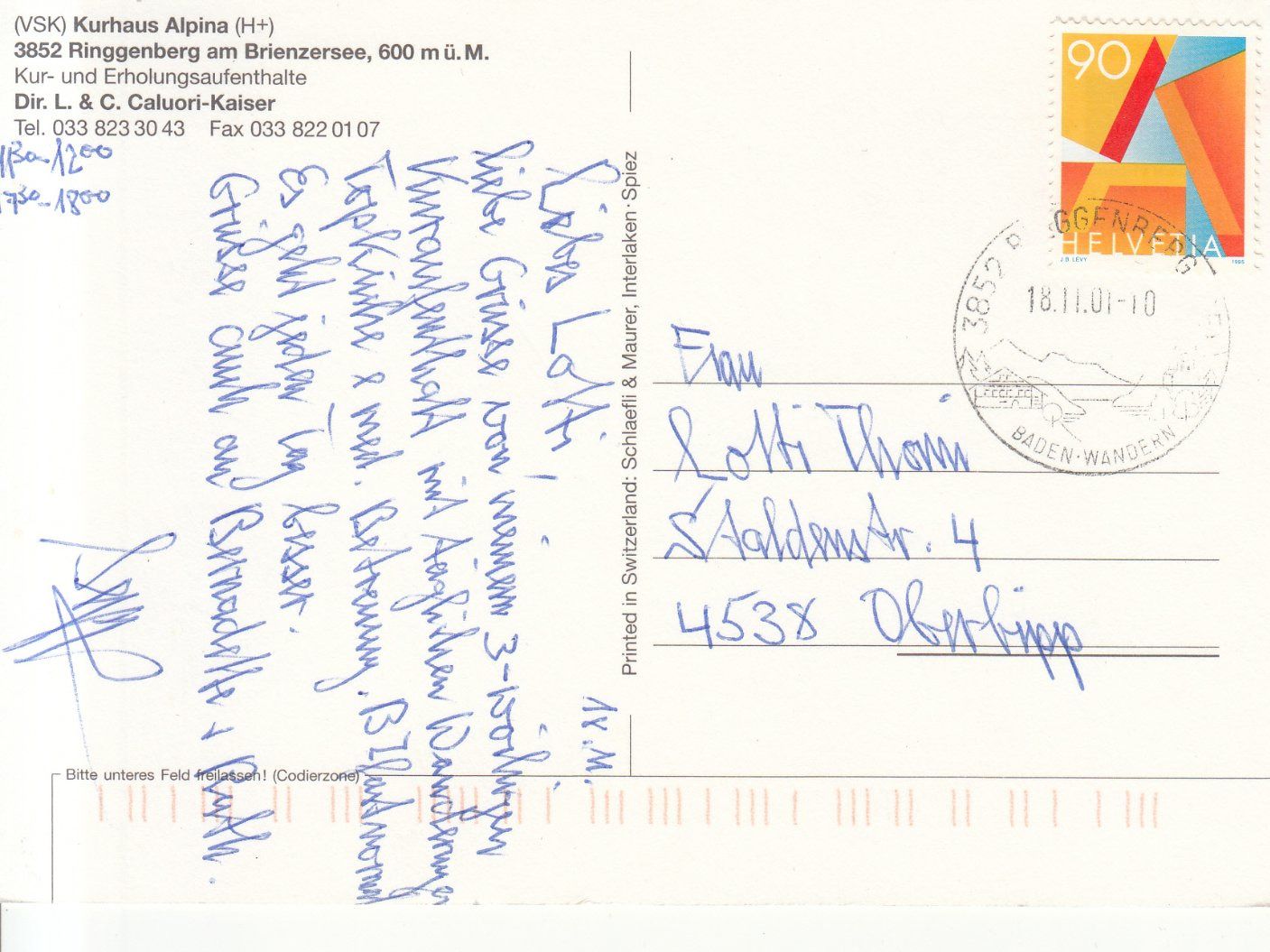 Cartoline postali: Ringgenberg Alpina 2001 – Usato da Bürglen TG venduto da StampGraf 1