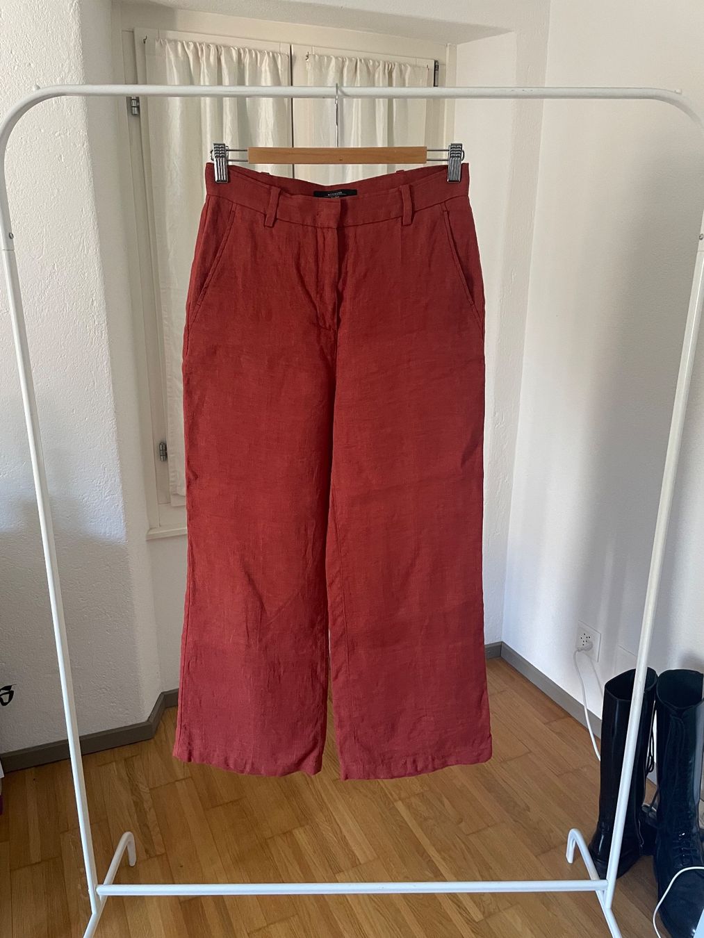 Max Mara Pantaloni: Max Mara Leinen Hose wideleg rostrot 36 – Usato da Clarens venduto da Lois86