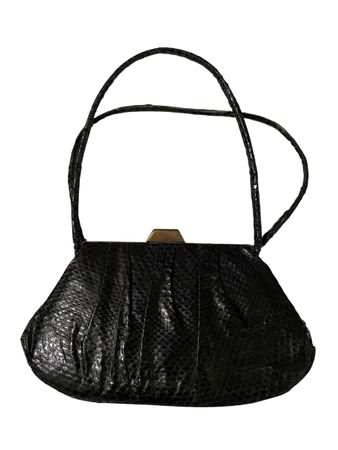 1940s Vintage Leather Lizzard skin black shoulder & hand bag