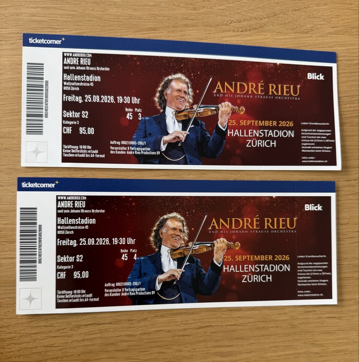 Biglietti: André Rieu Tickets 25.09.2026 – Nuovo (secondo la descrizione) da Buchs AG venduto da MiWeFe17