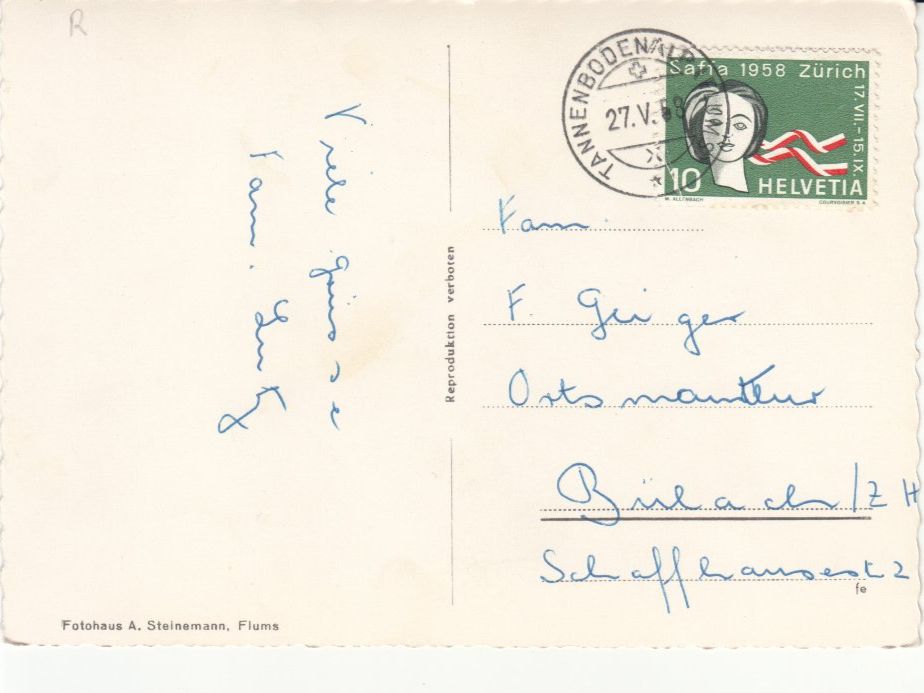 Cartoline postali: Flumserberg Maschgenkamm 1958 – Usato da Bürglen TG venduto da StampGraf 1