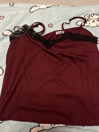 Terranova Camisole, Size L, Burgundy with Black Lace Y2K