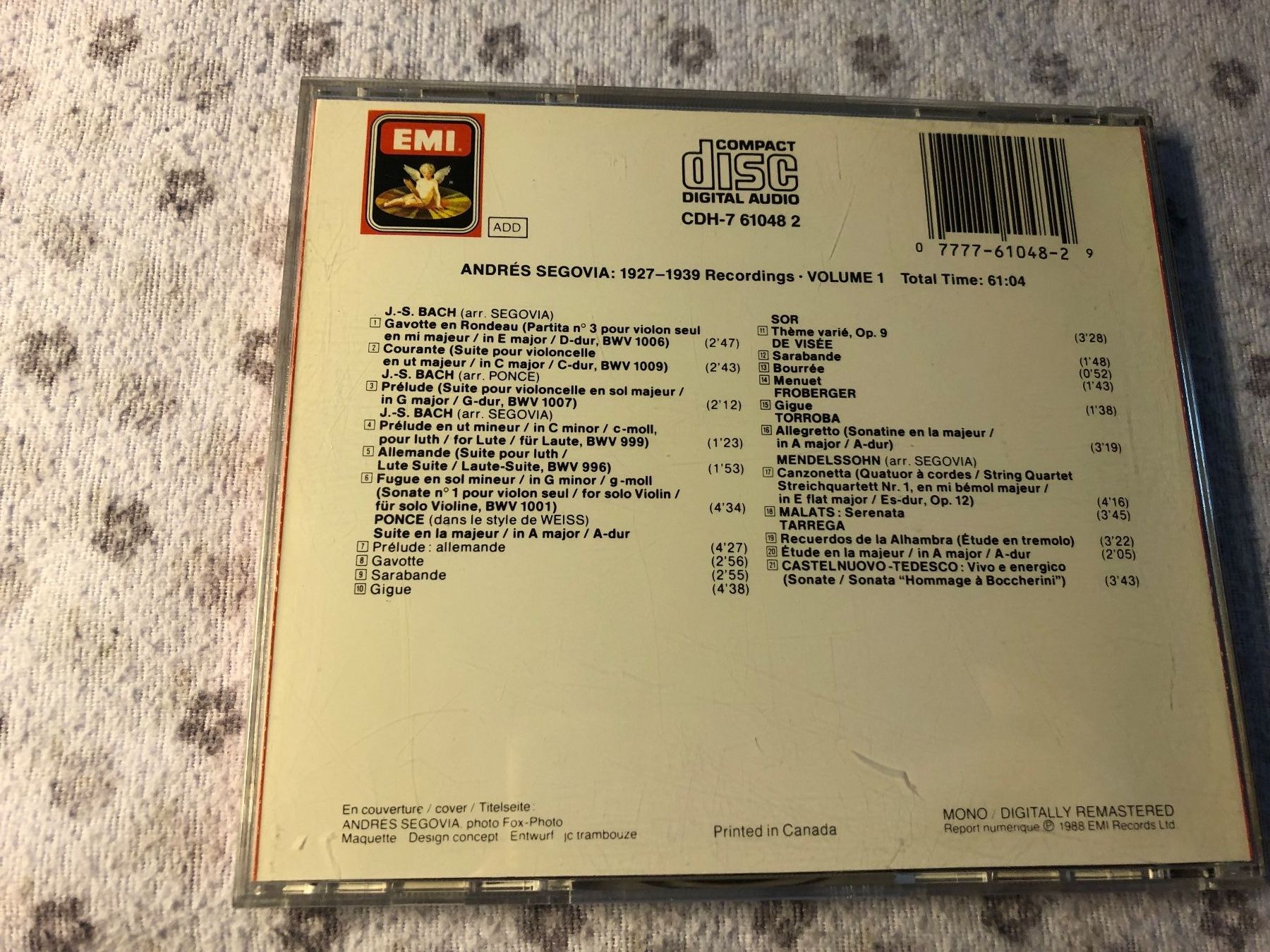 CD: Andrés Segovia - Great Recordings CD Vol. 1 – Usato da Schübelbach venduto da Bemafaja 1