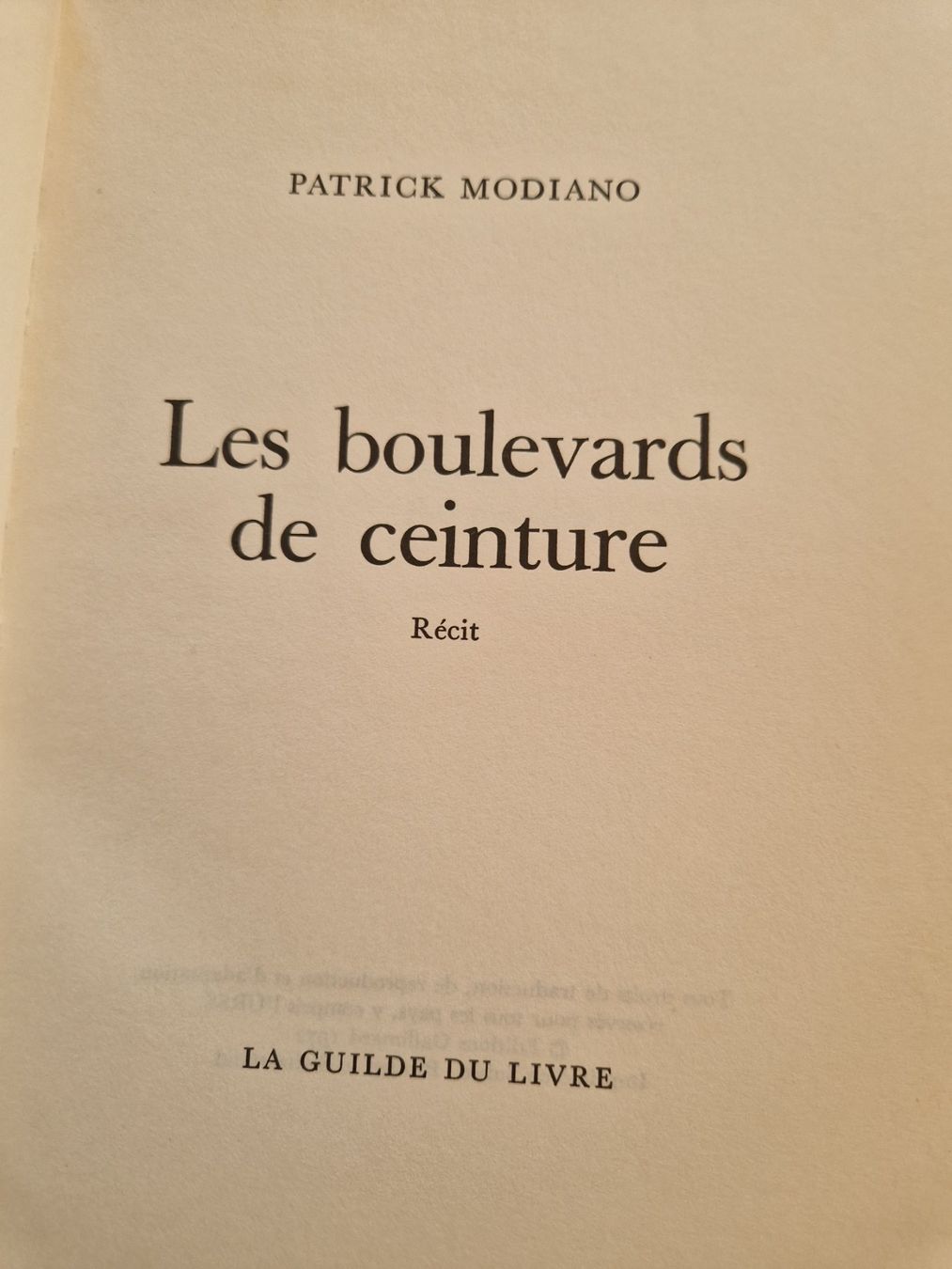 Libri: Patrick Modiano, Les boulevards de ceinture, La Guilde – Usato da MUEHLAU venduto da ibo_5c7d 1