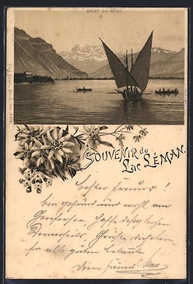 Cartoline postali: Litho Lac Leman, Dent du Midi, Segelschi – Usato da Berlin venduto da bartko-reher