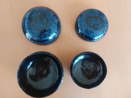 2er Set Schmuckdose Schwarz Blau Muster Handarbeit Vinta