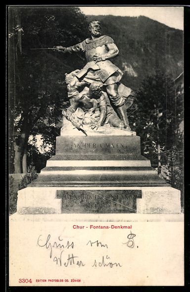 Cartoline postali: AK Chur, Fontana-Denkmal – Usato da Berlin venduto da bartko-reher