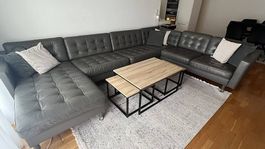 Ecksofa Leder grau Sitzflaeche mit Rautensteppung guter Z...