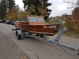 Rarität von 1959 Schweizer Holzboot inkl.Anhänger