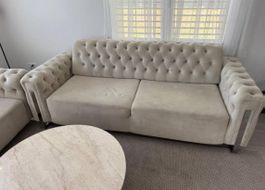 Sofa Chesterfield Style Velvet Beige Used Condition