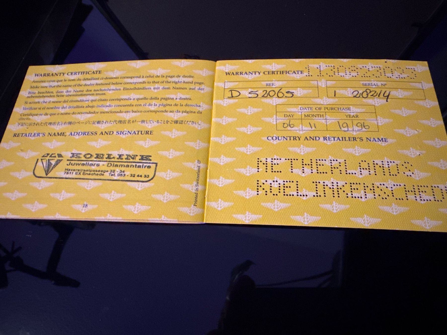 Breitling Orologi: Breitling Warranty Manual aus 1996 – Usato da Rüti ZH venduto da Oldexplorer