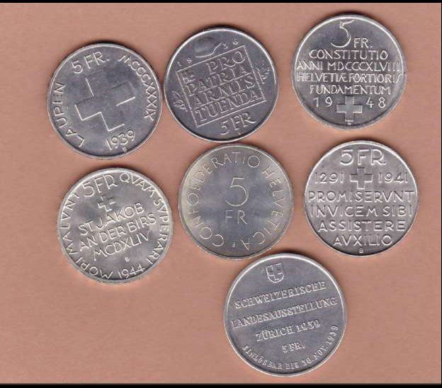 Tutti le monete: Set complet pièces commémoratives de 5 francs en argent – Usato da Grandson venduto da Rogneux 1