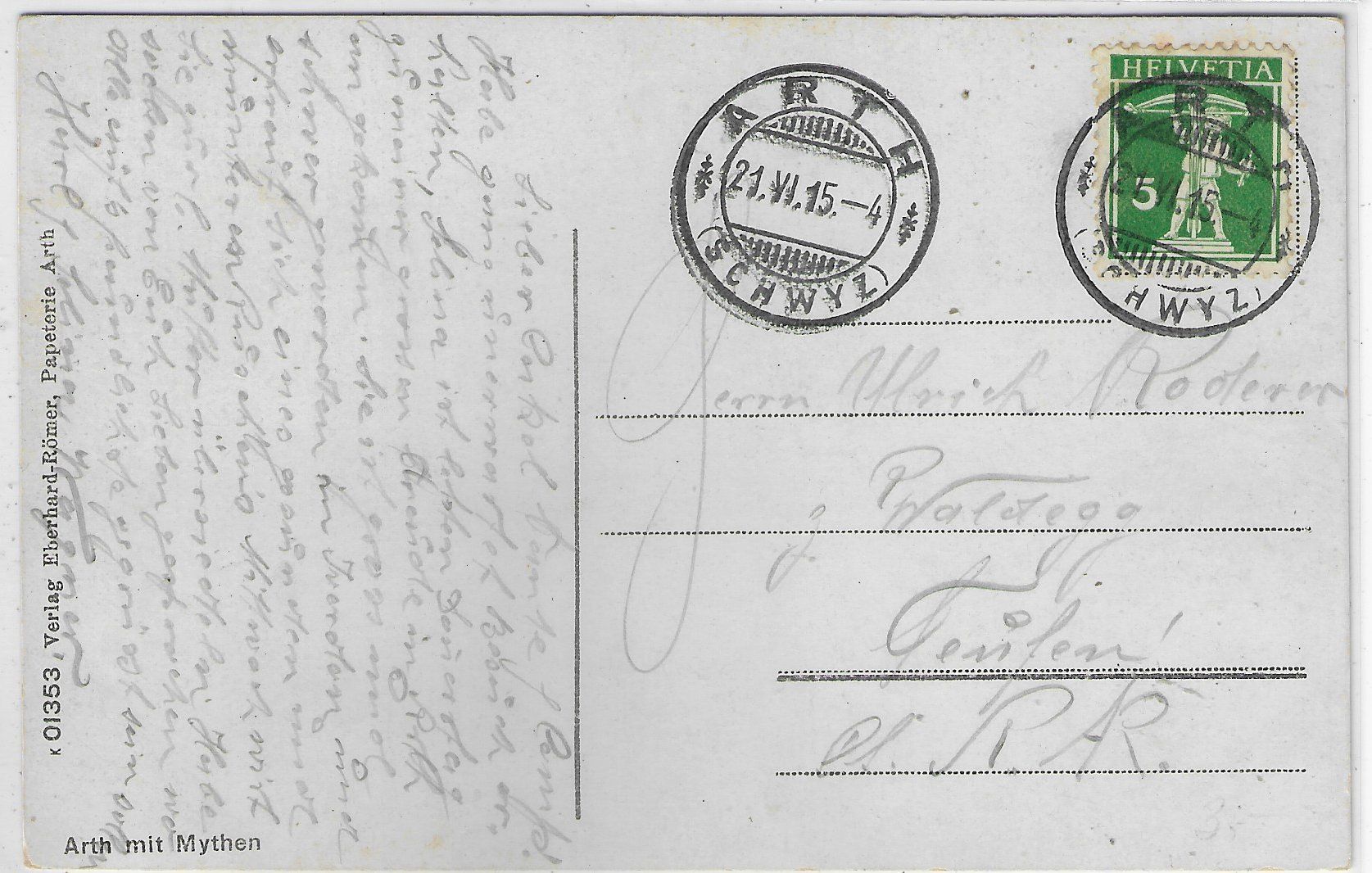Ansichtskarten: Arth mit Mythen - Litho – Gebraucht aus Ettingen von Kartenplanet 1