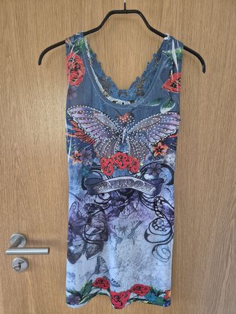 Débardeur / robe courte d'été imprimé avec dentelle T: S