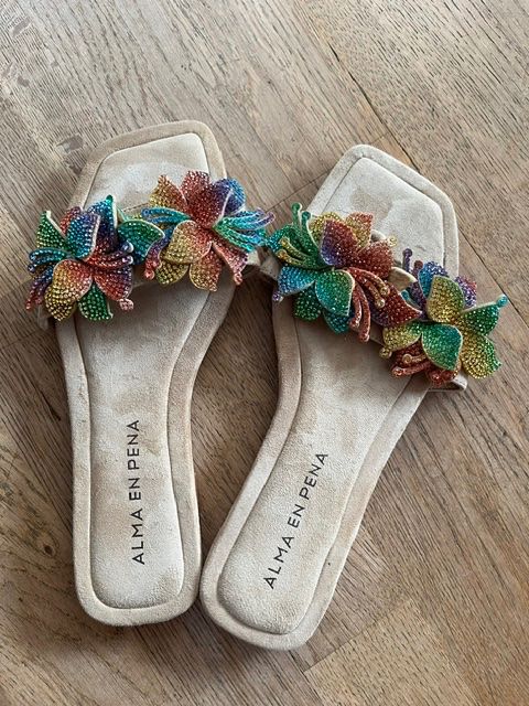Scarpe da donna: Wunderhübsche Sandalen / Flip Flops mit bunten Strass-Blumen – Usato da Steinmaur venduto da Dyleila