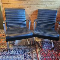 2x Design Sessel Freischwinger Retro Schwarz Leder, Breuer