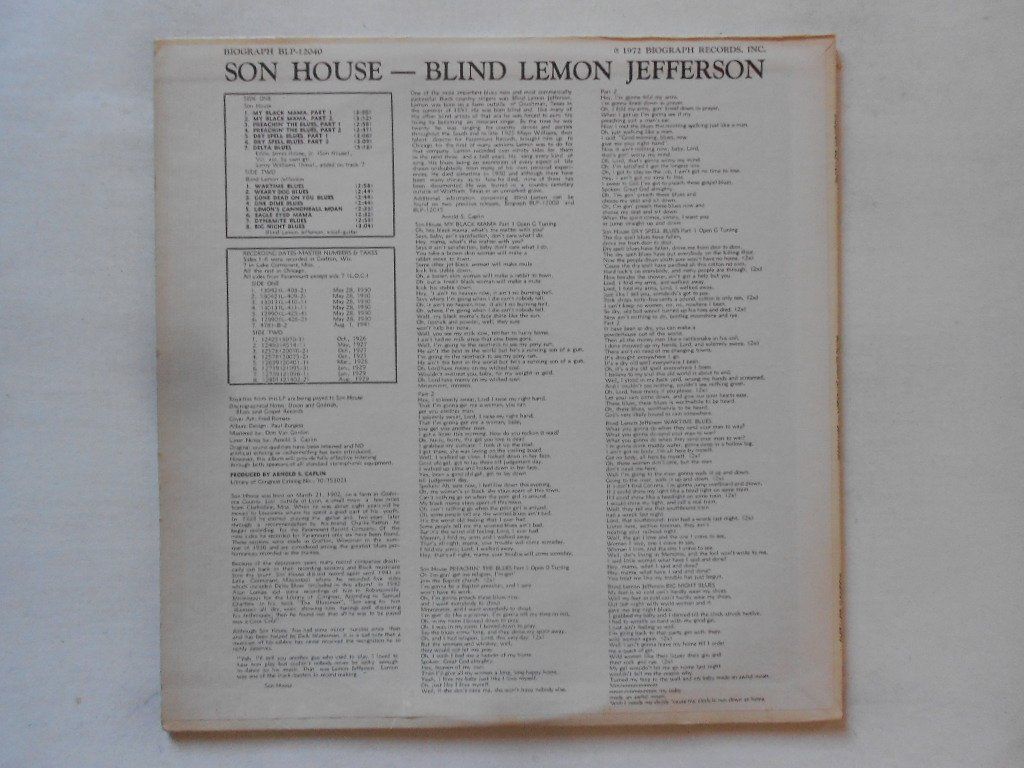 Vinyles: BLIND LEMON JEFFERSON  -  SON HOUSE – D'occasion à Bex par Giorgiob 1