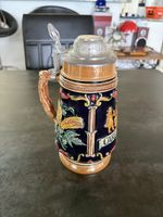 Ancienne Chope à Bière Cardinal Céramique Étain