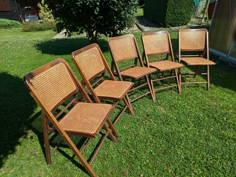 5 Klappstühle Holz Rattan Vintage Garten Balkon Kaufen auf Ricardo