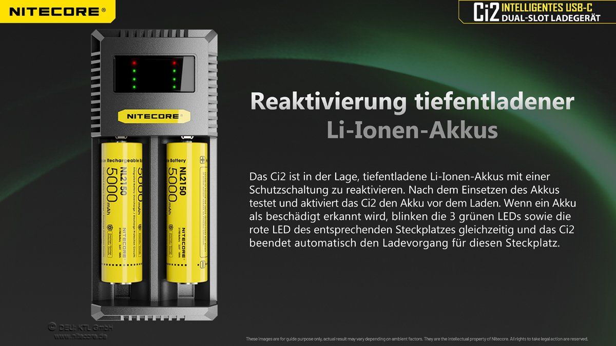 NiteCore Akkus & Batterien: Akku Ladegerät NiteCore Ci2, dualslot mit USB-C – Neu und originalverpackt aus Grüningen von Prolumin 6