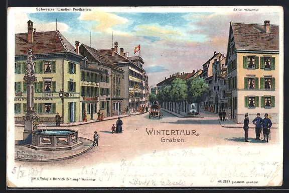 Cartoline postali: Winterthur, Graben, Ortspartie mit Brunn – Usato da Berlin venduto da bartko-reher