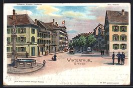 Winterthur, Graben, Ortspartie mit Brunn