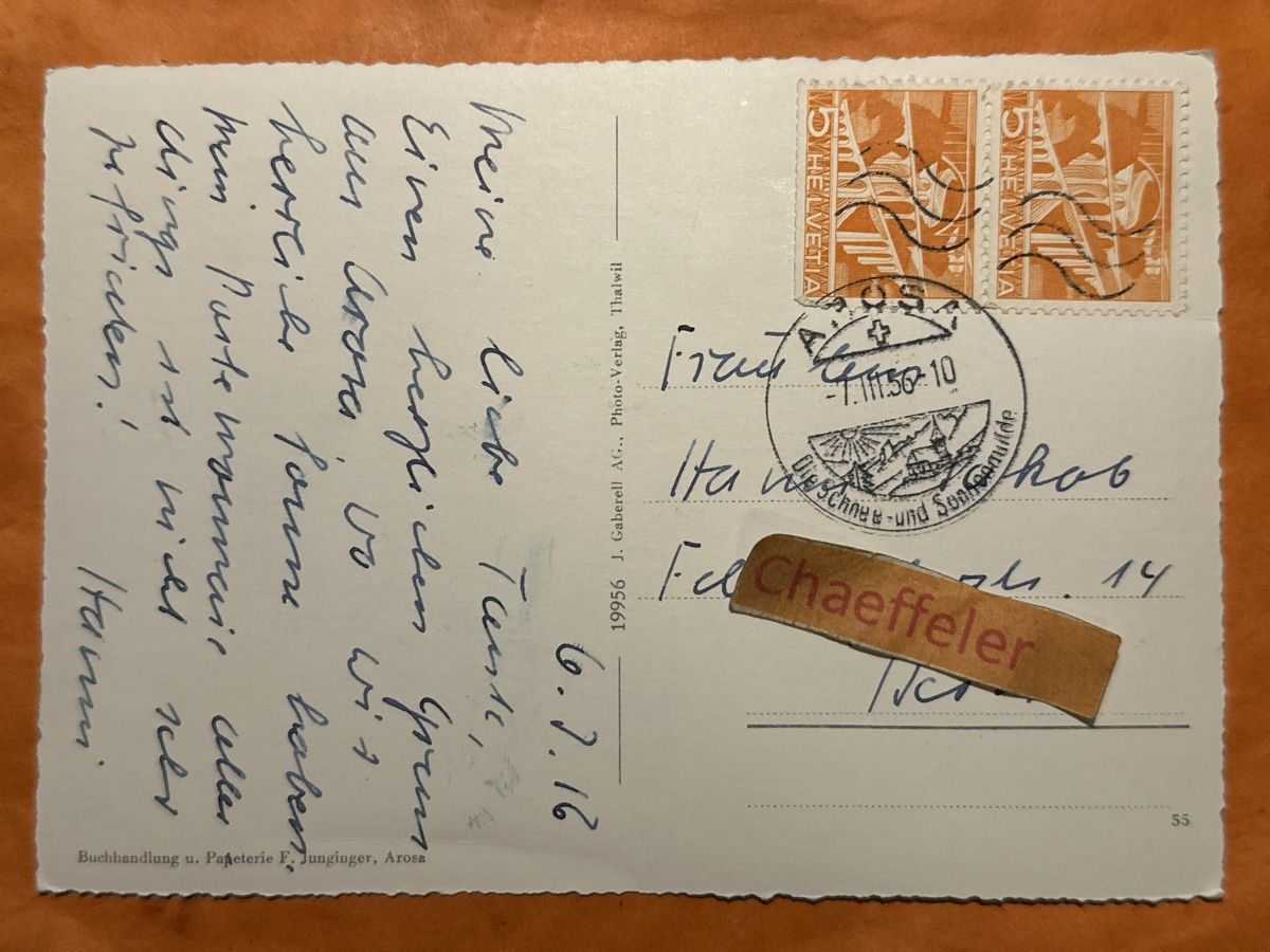 Cartoline postali: 1956 Arosa Winter-Postkarte – Usato da Zürich venduto da Chaeffeler 1